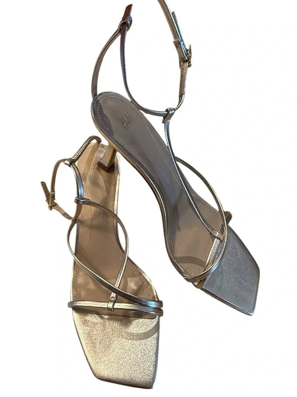 H & M Women’s Size 8 Metallic Gold Strappy Women's 3” Heeled Sandals
